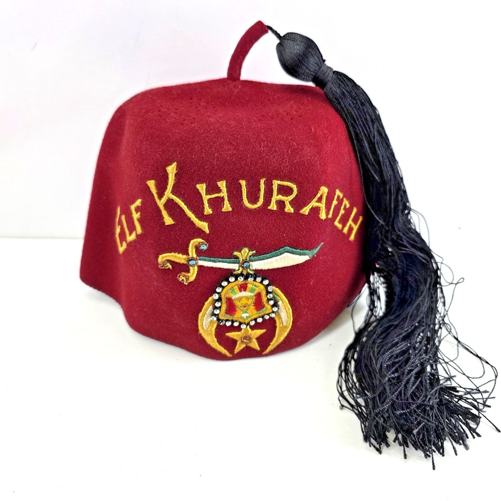 Vintage Masonic Shriner NY Fez Wool Hat w/ Black Tassel Sz 6-7/8